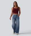 Halara Flex™ Low Rise Zipper Pockets Washed Baggy Wide Leg Casual Jeans - Blue Surf Denim