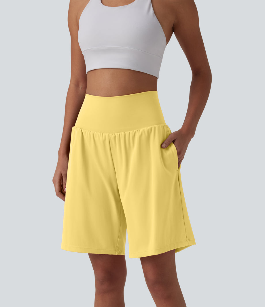 SoftlyZero™ Airy Super High Waisted 2-in-1 Cool Touch Yoga Shorts 9" with Pockets - Goldfinch