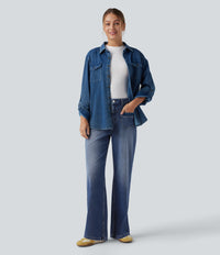 Halara Flex™ Mid Rise Straight Leg Casual Jeans with Pockets -  Blue Jasper Denim