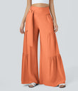 Breezeful™ High Waisted Shirred Tie Front & Back Wide Leg Flowy Quick Dry Casual Pants - Blush Orange