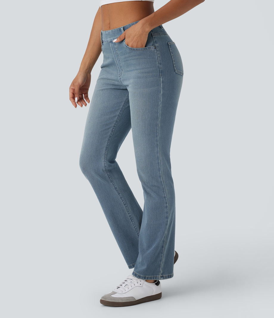 Halara Flex™ High Waisted Pockets Washed Casual Bootcut Jeans - Cedar Blue Denim