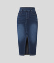 Halara Flex™ High Waisted Pockets Bodycon Washed Denim Casual Midi Skirt - Bright Blue Denim