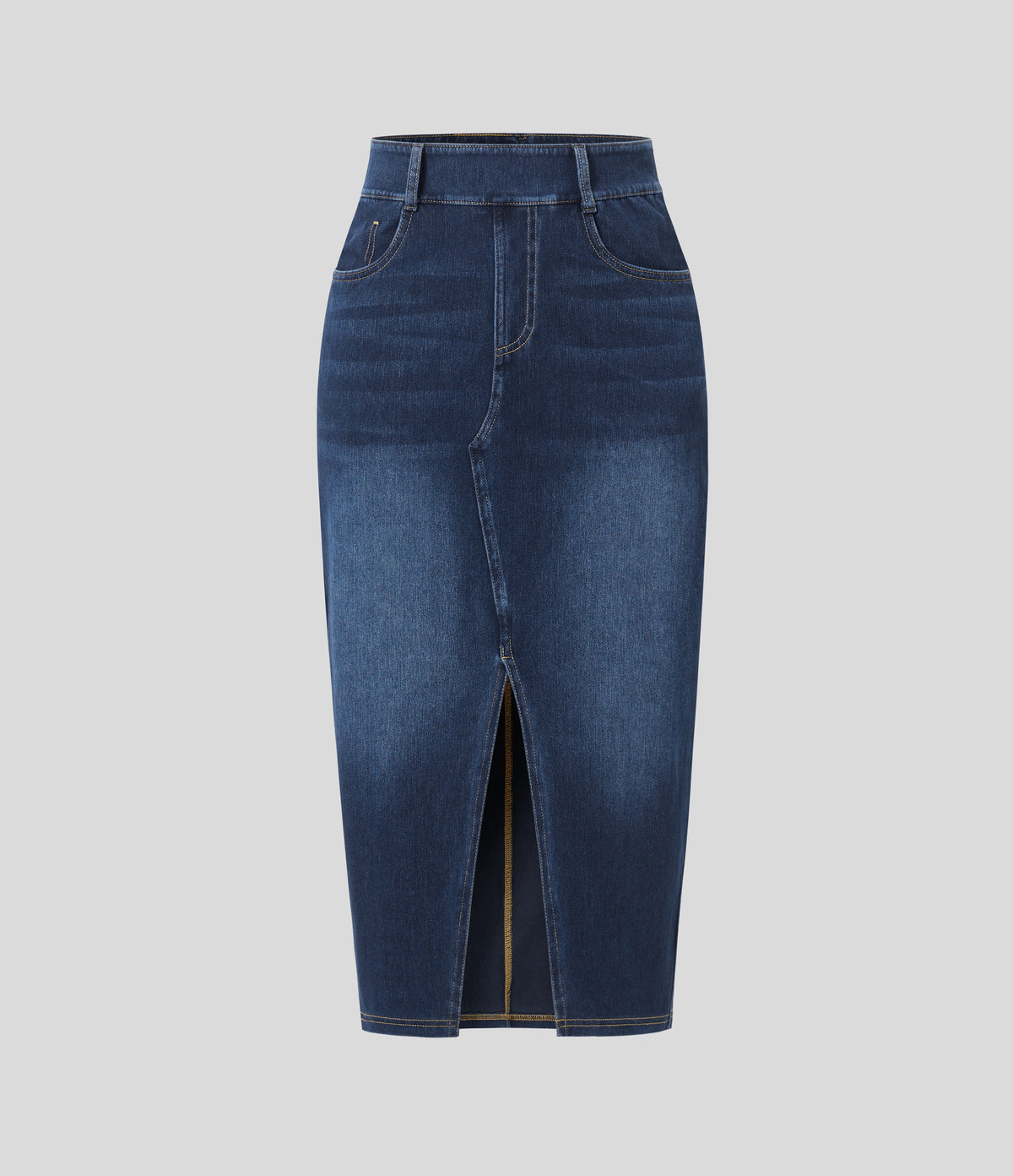 Halara Flex™ High Waisted Pockets Bodycon Washed Denim Casual Midi Skirt - Bright Blue Denim