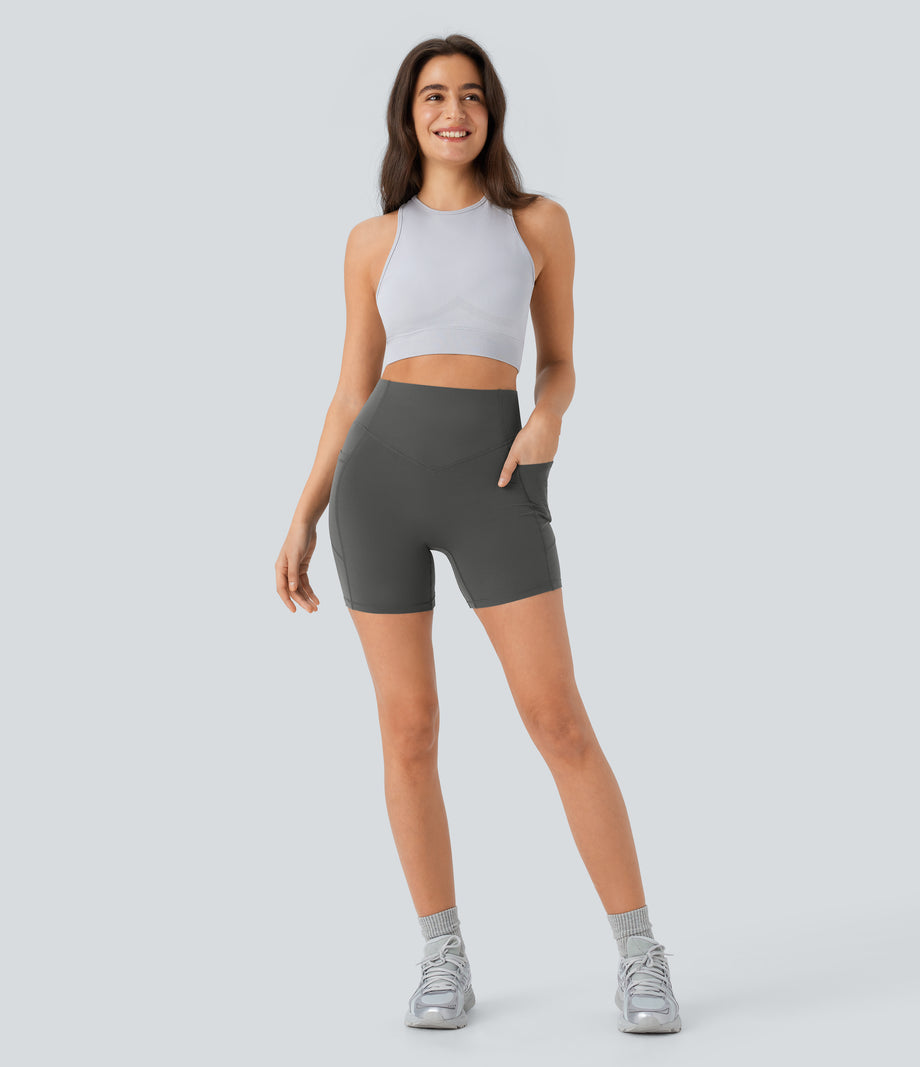 Halara UltraSculpt™ High Waisted Scrunch Butt Lifting Tummy Control Pocket Shaping Workout Biker Shorts 5'' - Volcanic Ash