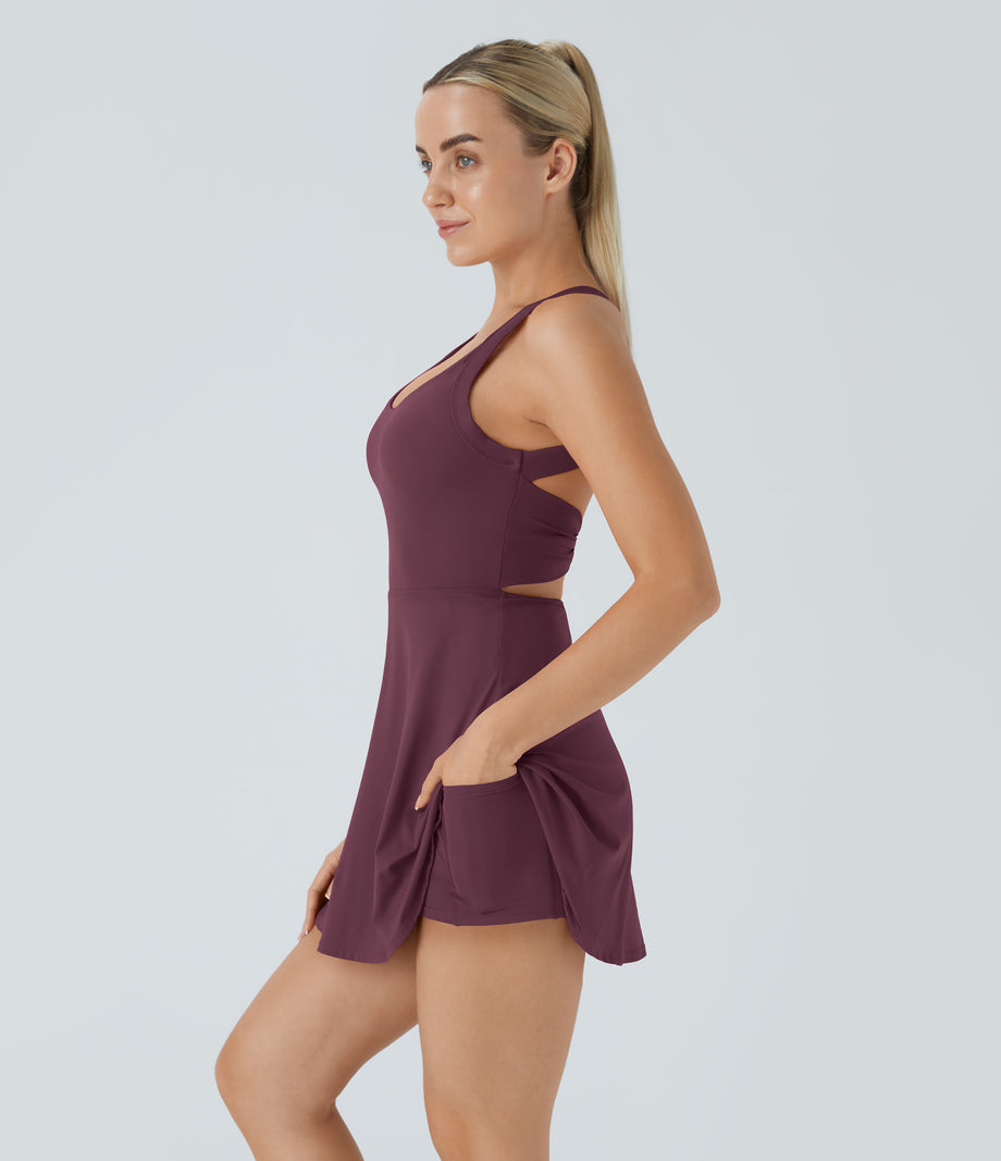 Backless Twisted Active Dress - Fig