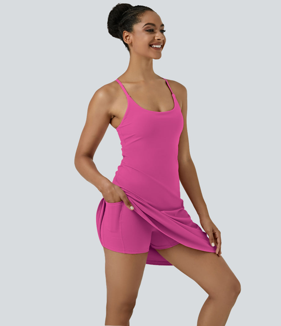 SoftlyZero™ Airy Cut Out 2-in-1 Pocket Cool Touch Longer Active Dress-UPF50+ - Fuchsia Fedora