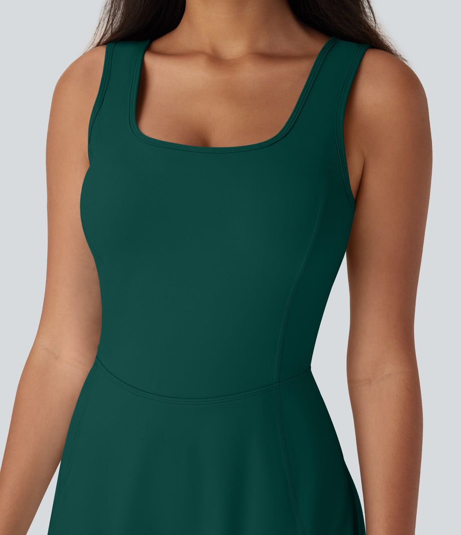 SoftlyZero™ Airy U Neck 2-in-1 Pocket Mini Cool Touch Dance Active Dress-Easy Peezy - Forest Biome