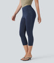 Halara Flex™ High Waisted Pocket Denim Capri Casual Leggings - Washed Denim Navy Blue