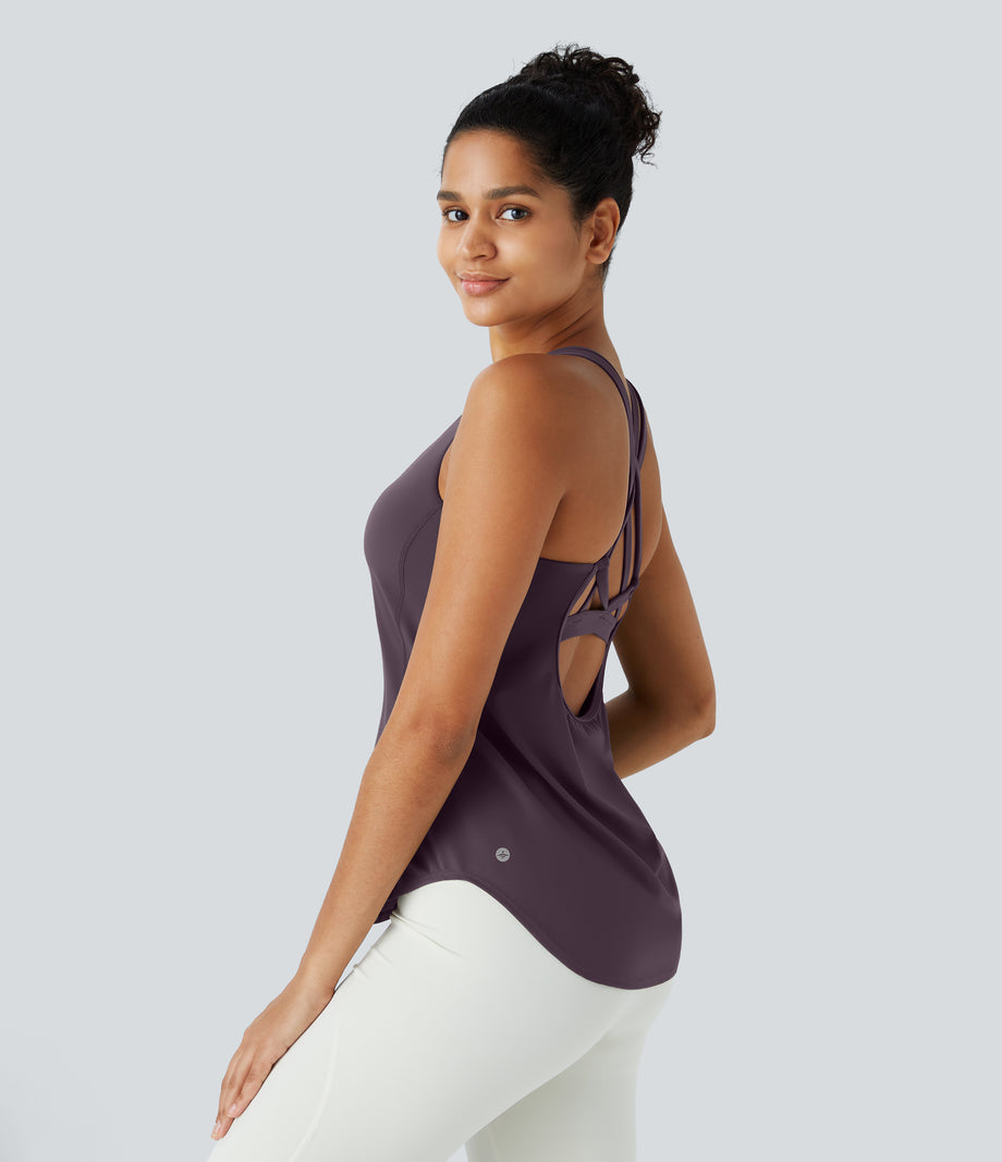 Halara UltraSculpt™ Round Neck Curved Hem Workout Tank Top - Night's Purple