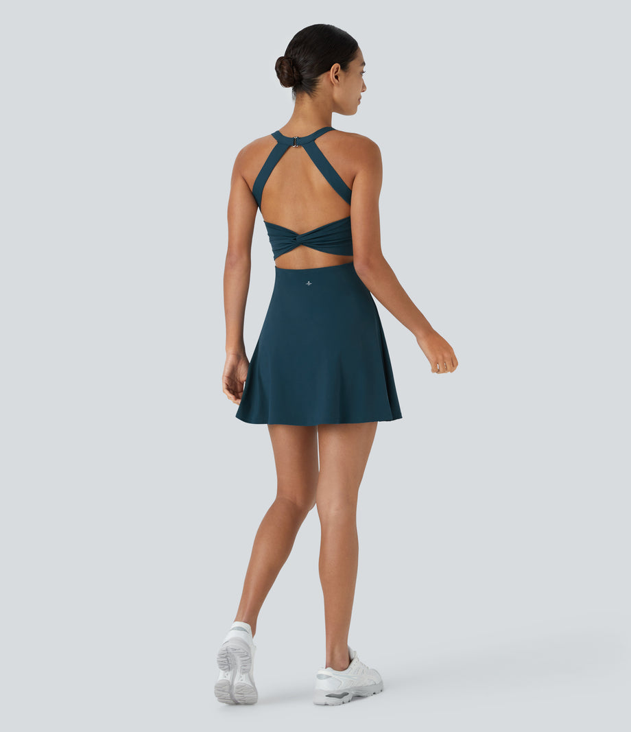 Backless Twisted Active Dress - Majolica Blue