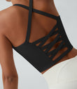Crisscross Backless Built-in Bra Cropped Running Tank Top A-D Cups - Black