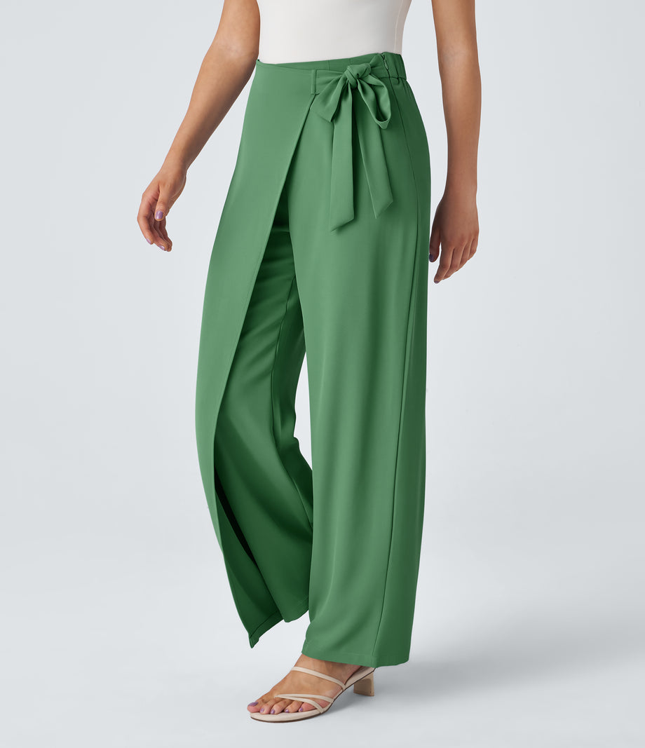 Halara Flex™ High Waisted Tie Side Wide Leg Work Pants - Hills Green