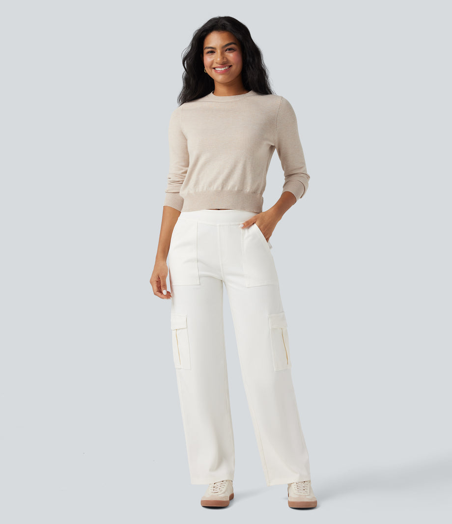 Halara Flex™ Mid Rise Pockets Straight Leg Casual Cargo Jeans - White Wood Denim