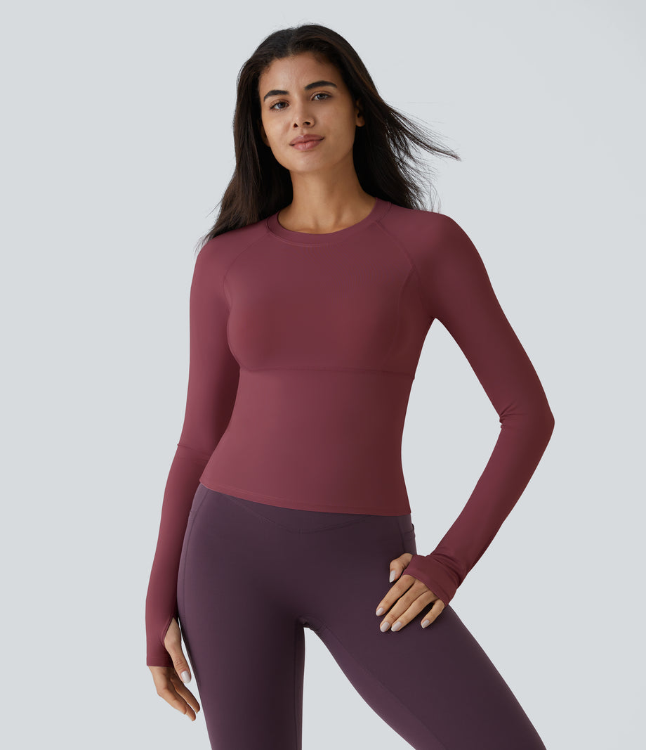Solid Thumb Hole Yoga Sports Top - Chocolate Truffle