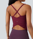 Scoop Neck Crisscross Back Crossover Hem Yoga Cami Top - Deep Wine