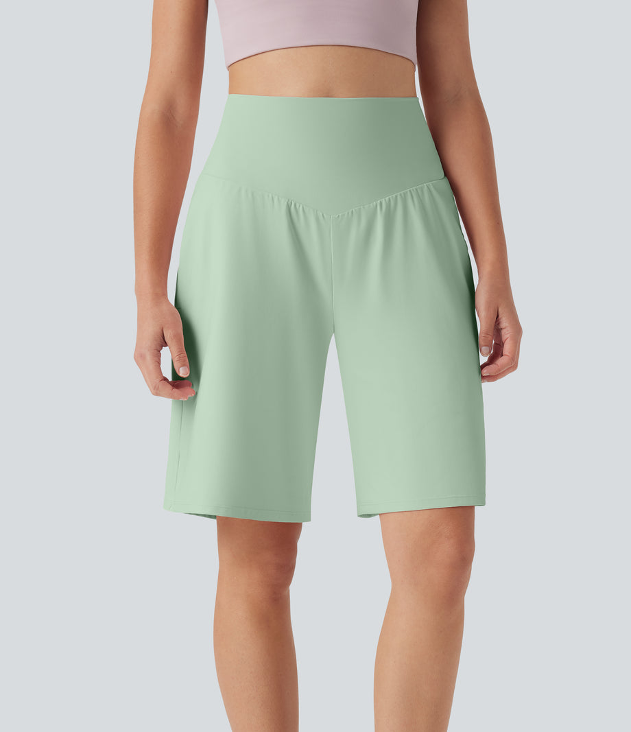 SoftlyZero™ Airy High Waisted Pockets Cool Touch Yoga Bermuda Shorts - Light Bean Green