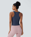 Round Neck Racerback Ruched Yoga Tank Top - Spellbound