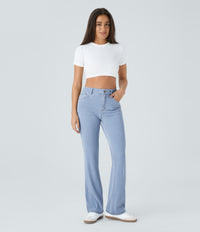 Halara Flex™ Mid Rise Pockets Casual Bootcut Jeans - Denim Cyan Blue