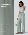 High Waisted Drawstring Wide Leg Casual Linen-Blend Pants with Pockets - Aqua Gray