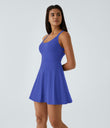SoftlyZero™ Airy Backless Twisted Flare Low Support Dance Active Dress-Longer Length-Easy Peezy Edition A-D Cups - Aster Blue
