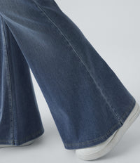 Halara Flex™ High Waisted Crossover Pocket Washed Casual Flare Jeans - Blue Gray Denim