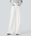 Halara Flex™ High Waisted Pockets Washed Casual Wide Leg Jeans - Beige Denim