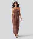 Halter Tie Back Maxi Dress with Pockets - Brick Dust