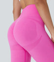 OneForm Seamless Flow High Waisted Ruched 7/8 Yoga Leggings - Fuchsia Fedora