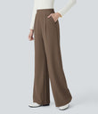 Halara Flex™ High Waisted Body Sculpt Waist-Slimming Pocket Wide Leg Micro Waffle Work Pants - Shitake