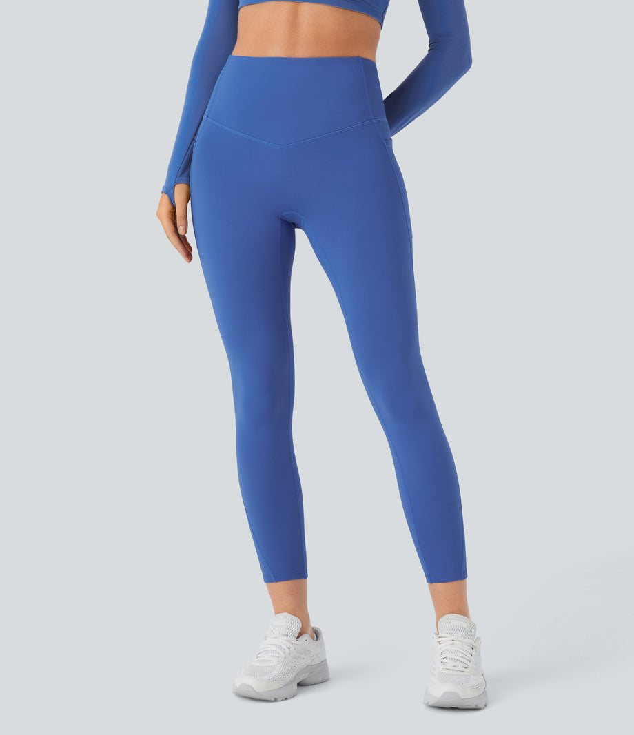 SoftlyZero™ Plush Thermal High Waisted Tummy Control Pocket Workout Leggings - Deep Sapphire Blue