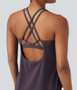 Halara UltraSculpt™ Round Neck Crisscross Back Running Tank Tops DD-F Cups - Night's Purple