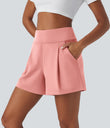 DayStretch High Waisted Work Baggy Shorts 4'' with Pockets - Candy Pink