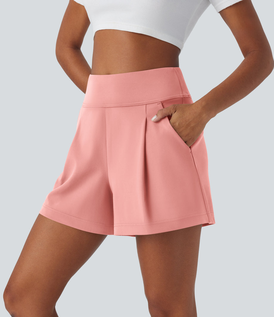 DayStretch High Waisted Work Baggy Shorts 4'' with Pockets - Candy Pink