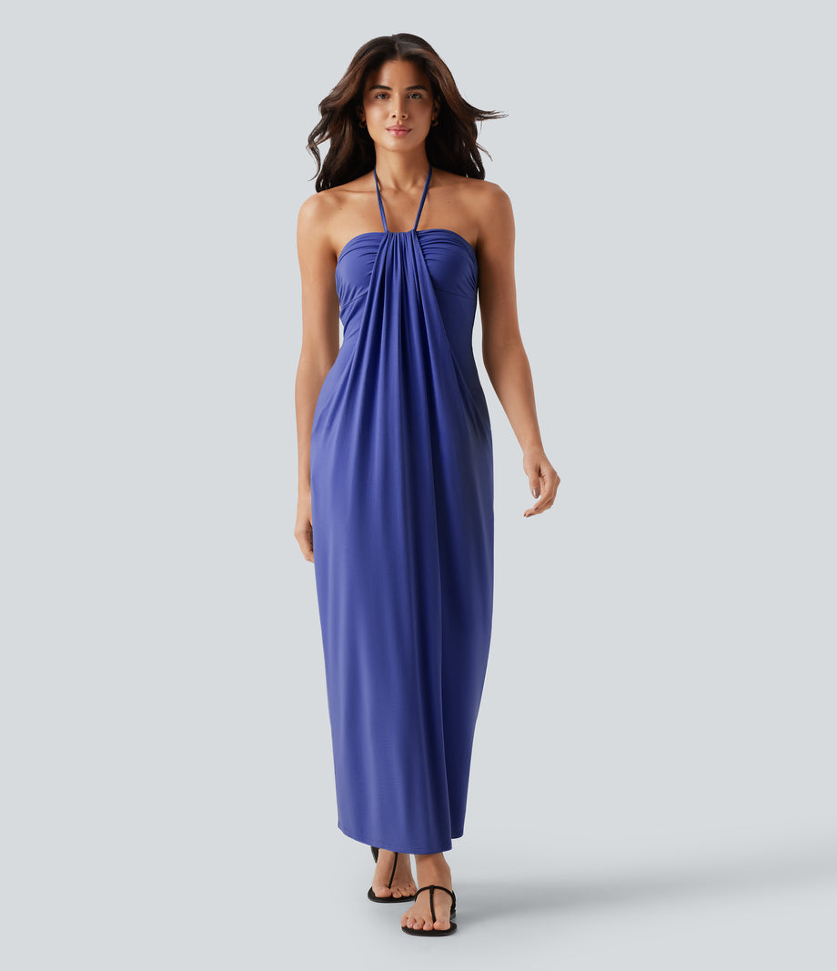 Halter Tie Back Maxi Dress with Pockets - Orchid Purple