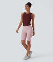 Round Neck Racerback Ruched Yoga Tank Top - Zinfandel