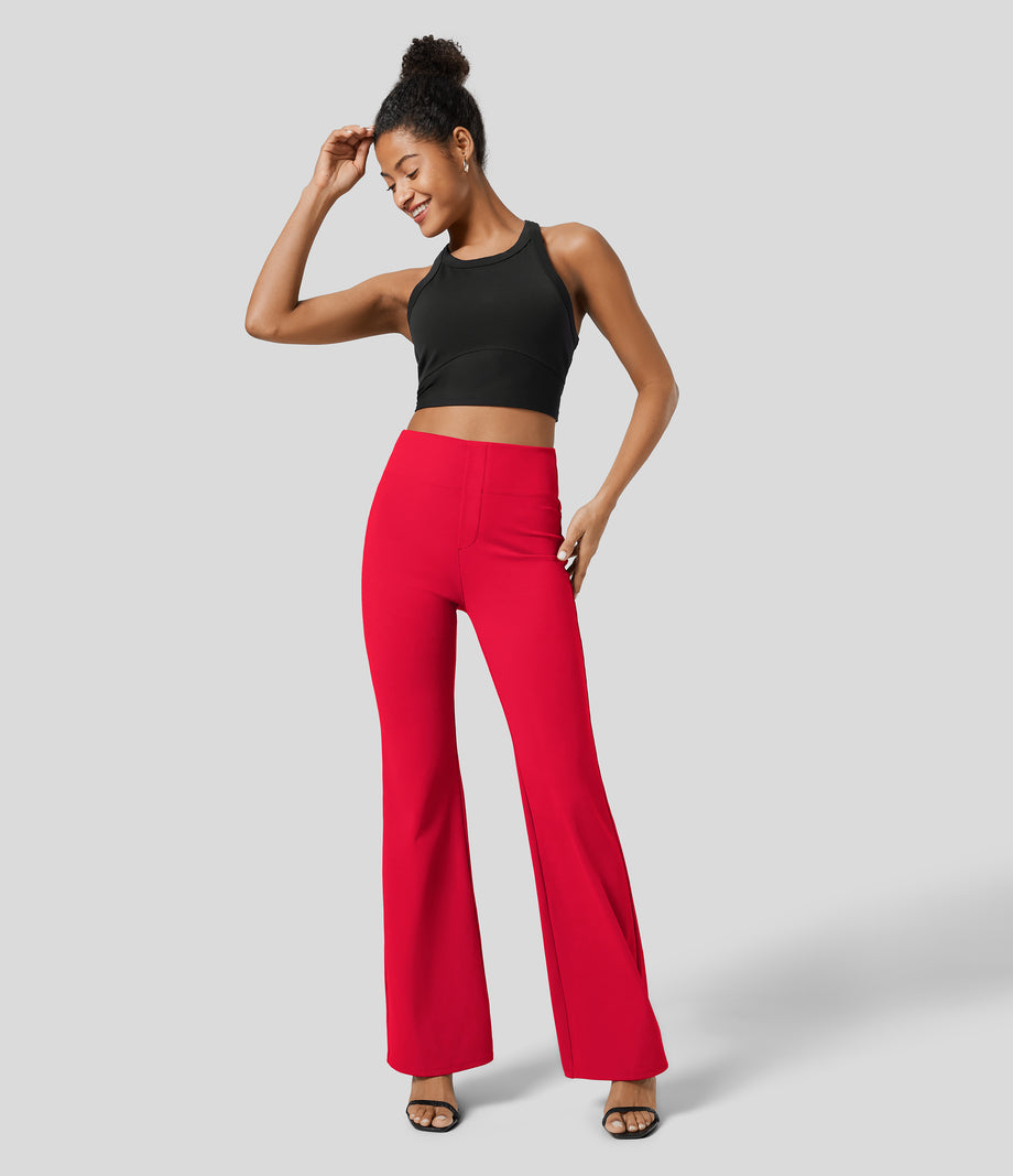 Halara Flex™ High Waisted Back Side Pocket Slight Flare Work Pants - Aurora Red