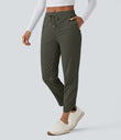 Mid Rise Drawstring Curved Hem Quick Dry Golf Tapered Pants with Pockets-UPF40+ - Forest Night