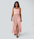 Twisted Backless Split Flowy Maxi Resort Dress with Pockets - Creole Pink Floral Yarn