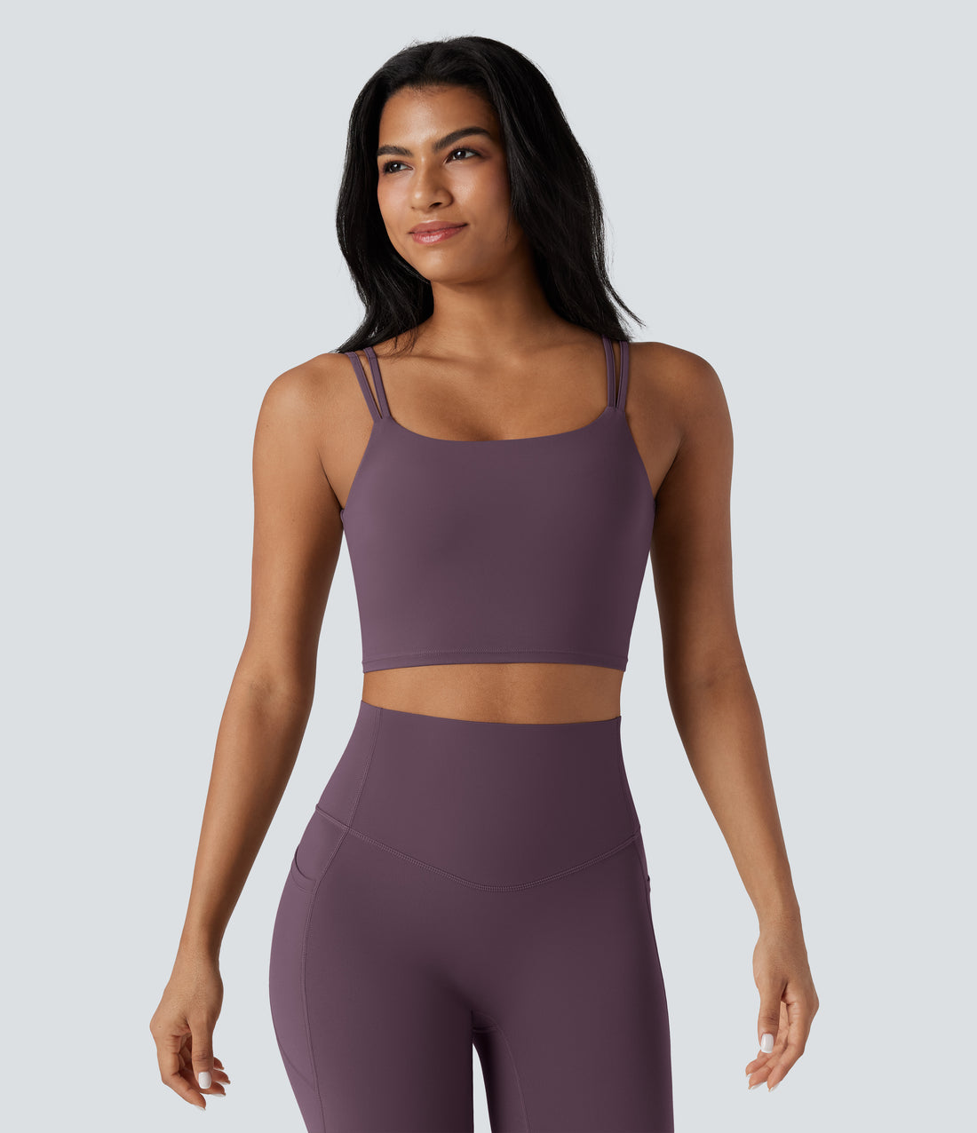 Halara UltraSculpt™ Double Straps Twisted Backless Cropped Yoga Tank Top - Night's Purple