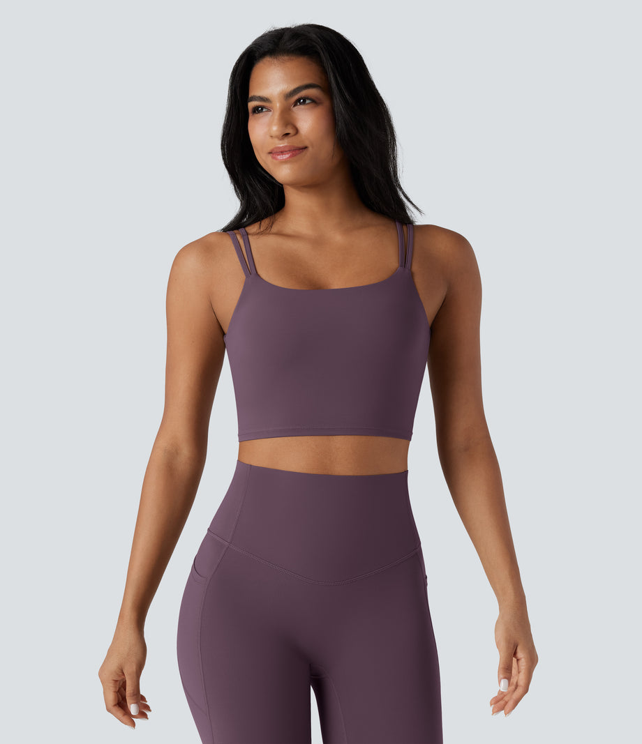 Halara UltraSculpt™ Double Straps Twisted Backless Cropped Yoga Tank Top - Night's Purple