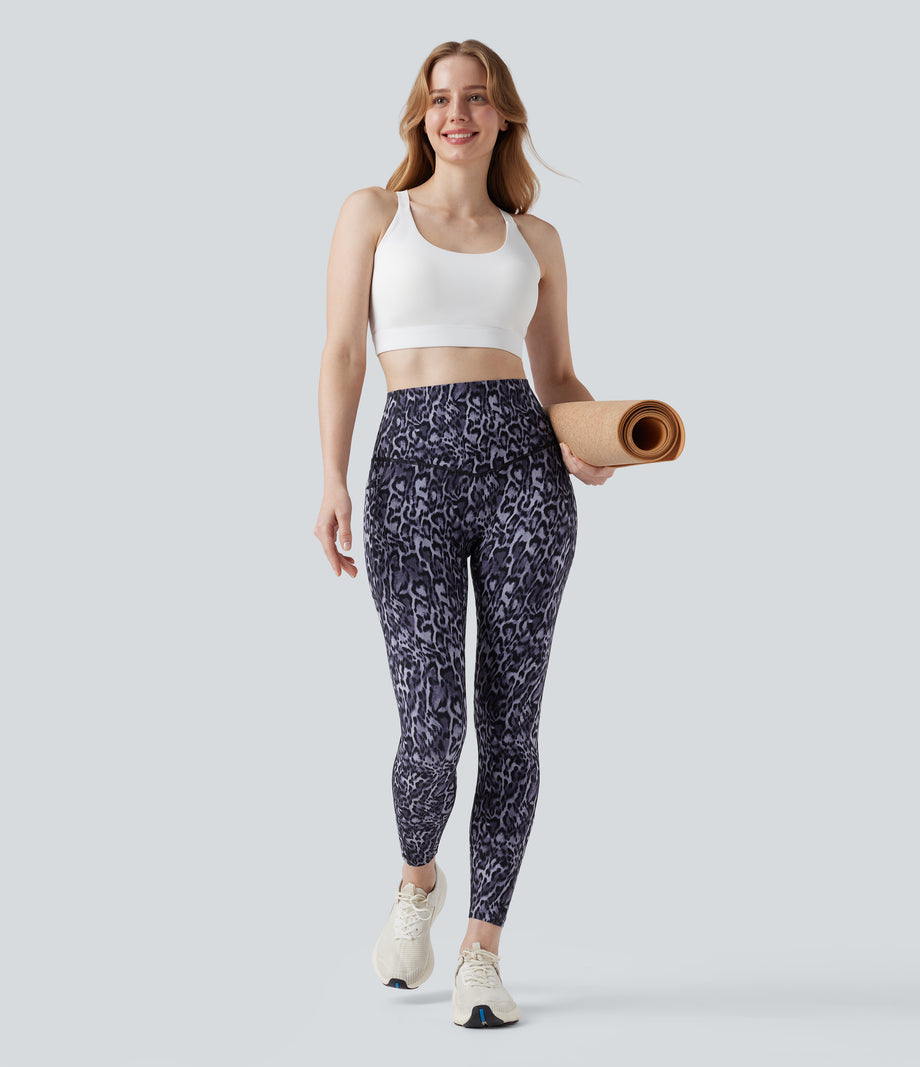 Halara UltraSculpt™ Leopard Print High Waisted Tummy Control Yoga Leggings with Pockets - Black and Purple Leopard