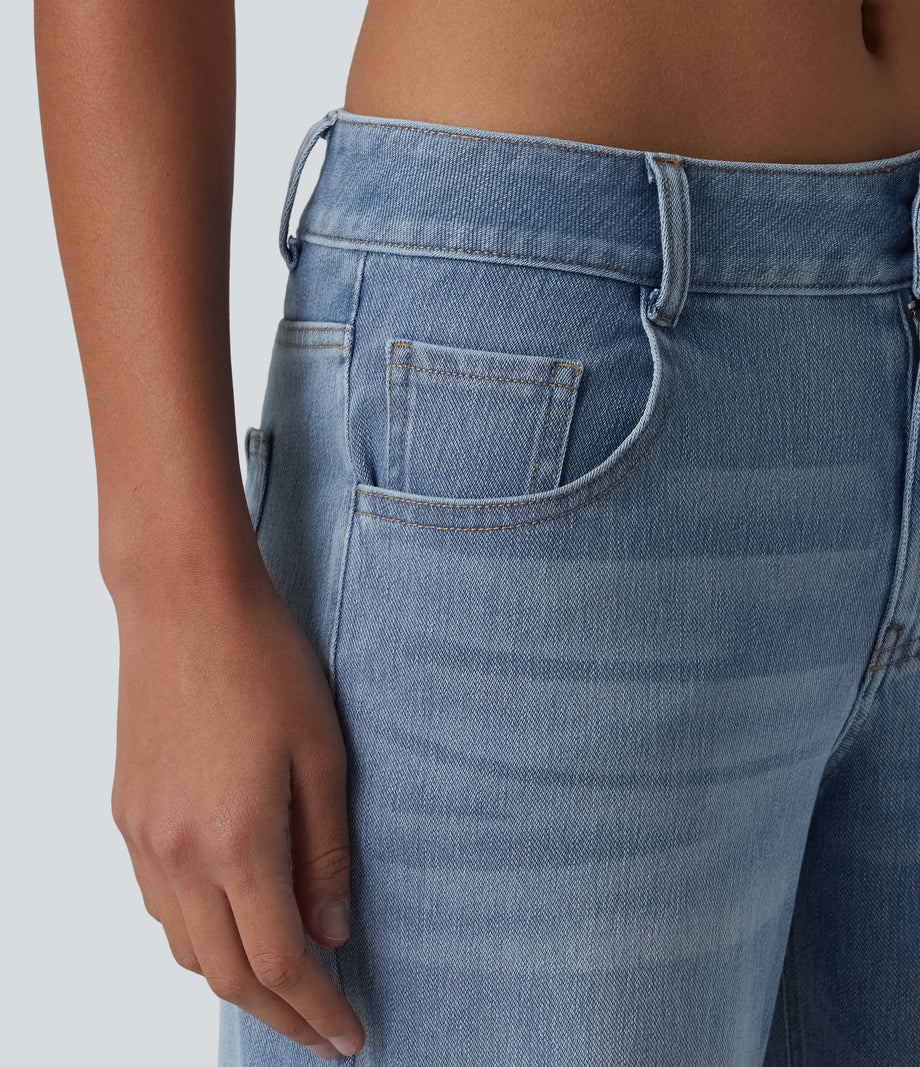 Halara Flex™ Low Rise Zipper Pockets Washed Baggy Wide Leg Casual Jeans - Light Blue – Glacier Light Blue