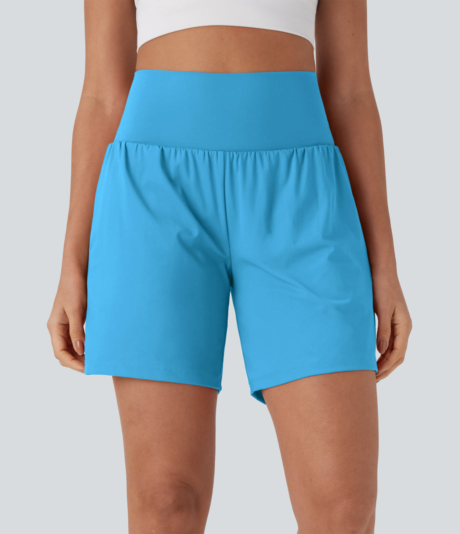 SoftlyZero™ Airy Super High Waisted 2-in-1 Cool Touch Yoga Shorts 7" with Pockets - Swim Cap
