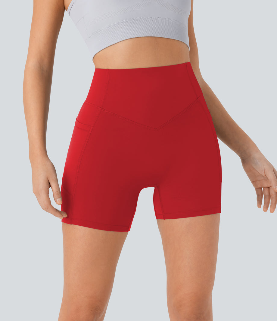 Halara UltraSculpt™ High Waisted Scrunch Butt Lifting Tummy Control Pocket Shaping Workout Biker Shorts 5'' - Aura Orange