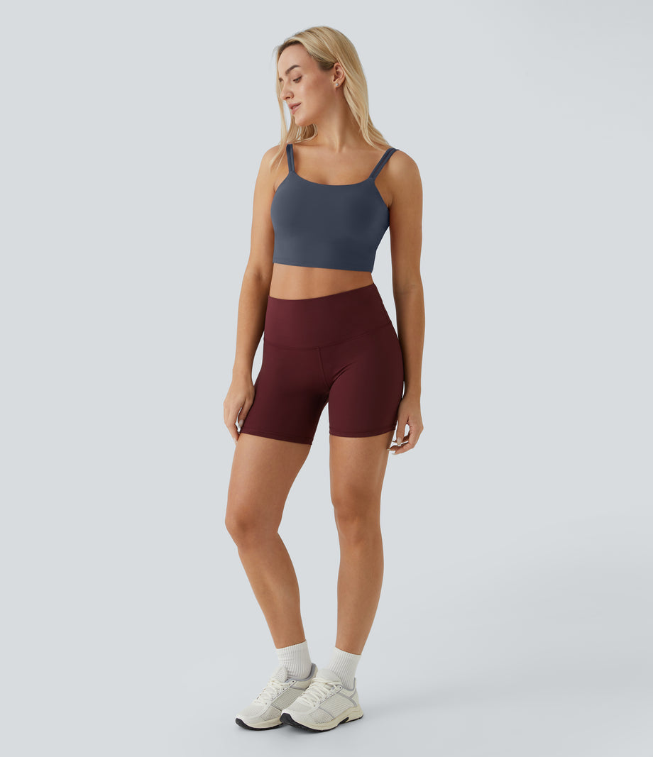 Double Straps Cropped Yoga Tank Top - Night Sea Blue