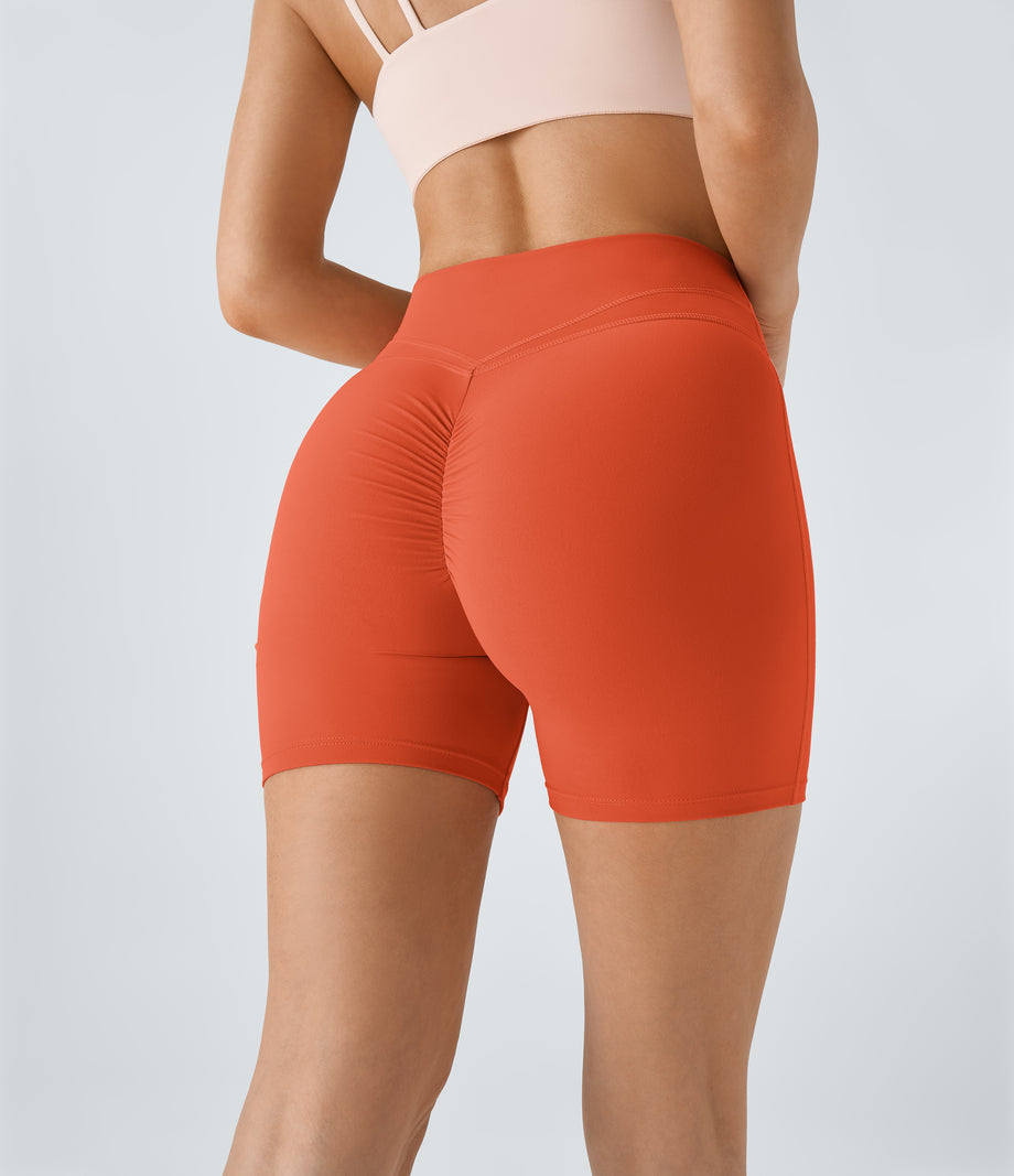 SoftlyZero™ Plush High Waisted Crossover Ruched Yoga Shorts 5'' - Tigerlily