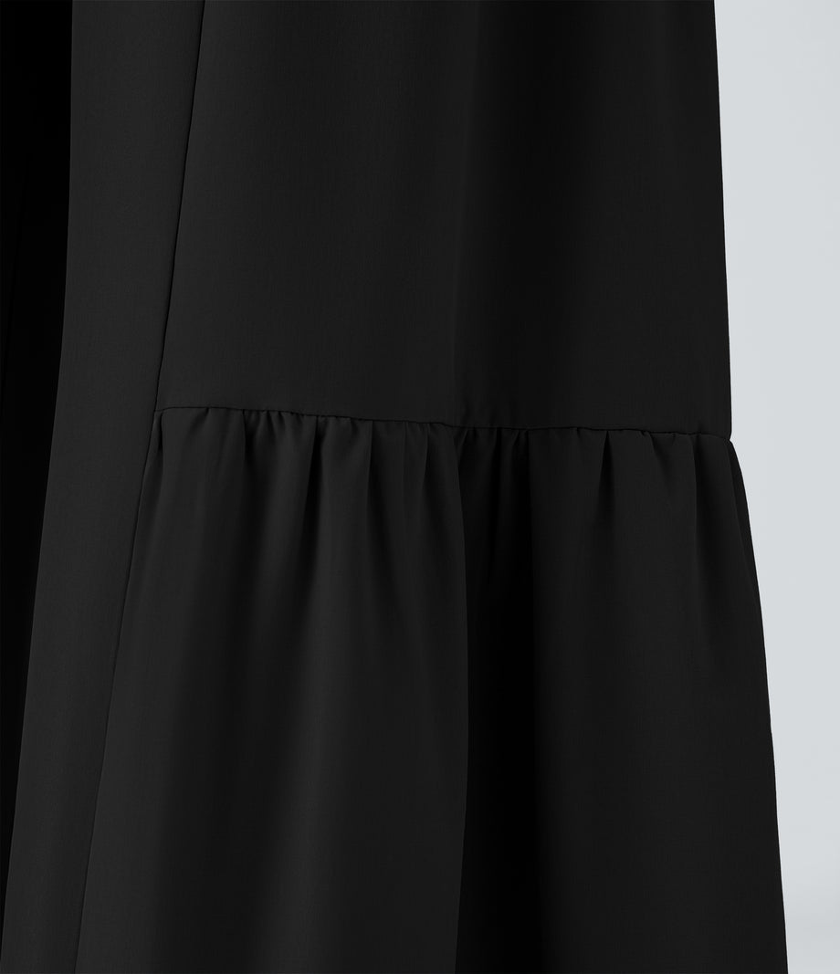 Breezeful™ High Waisted Shirred Tie Front & Back Wide Leg Flowy Quick Dry Casual Pants - Black