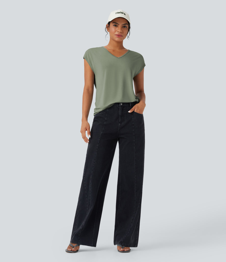 V Neck Short Sleeve Casual T-Shirt - Hedge Green