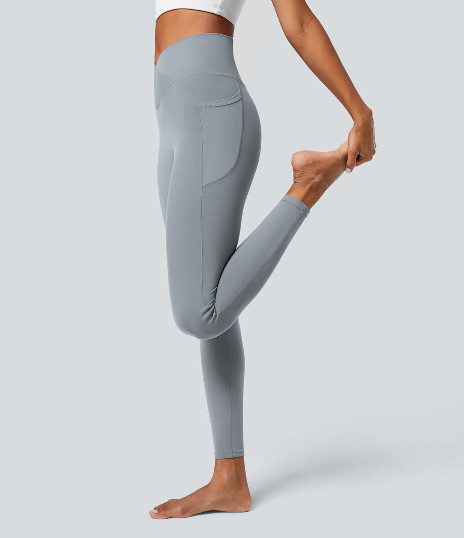 SoftlyZero™ Crossover Pocket Plain Leggings-UPF50+ - Quarry