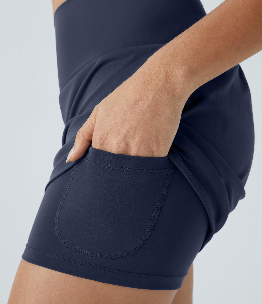 SoftlyZero™ Airy Super High Waisted 2-in-1  Cool Touch Yoga Shorts 5'' with Pockets-Longer Length - Mood Indigo